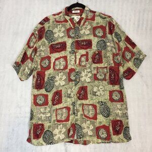 Vintage Hawaiian Shirt Mens XL Rayon Pineapple Watermelon Flowers Relaxed Fit